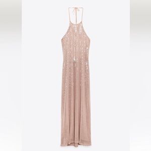 Zara Soft Pink Sequin Halter Dress- Size Medium - NWT